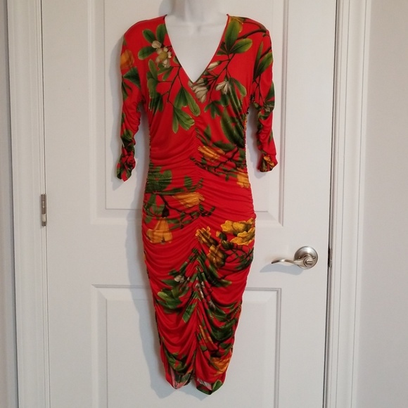floral ruched bodycon dress